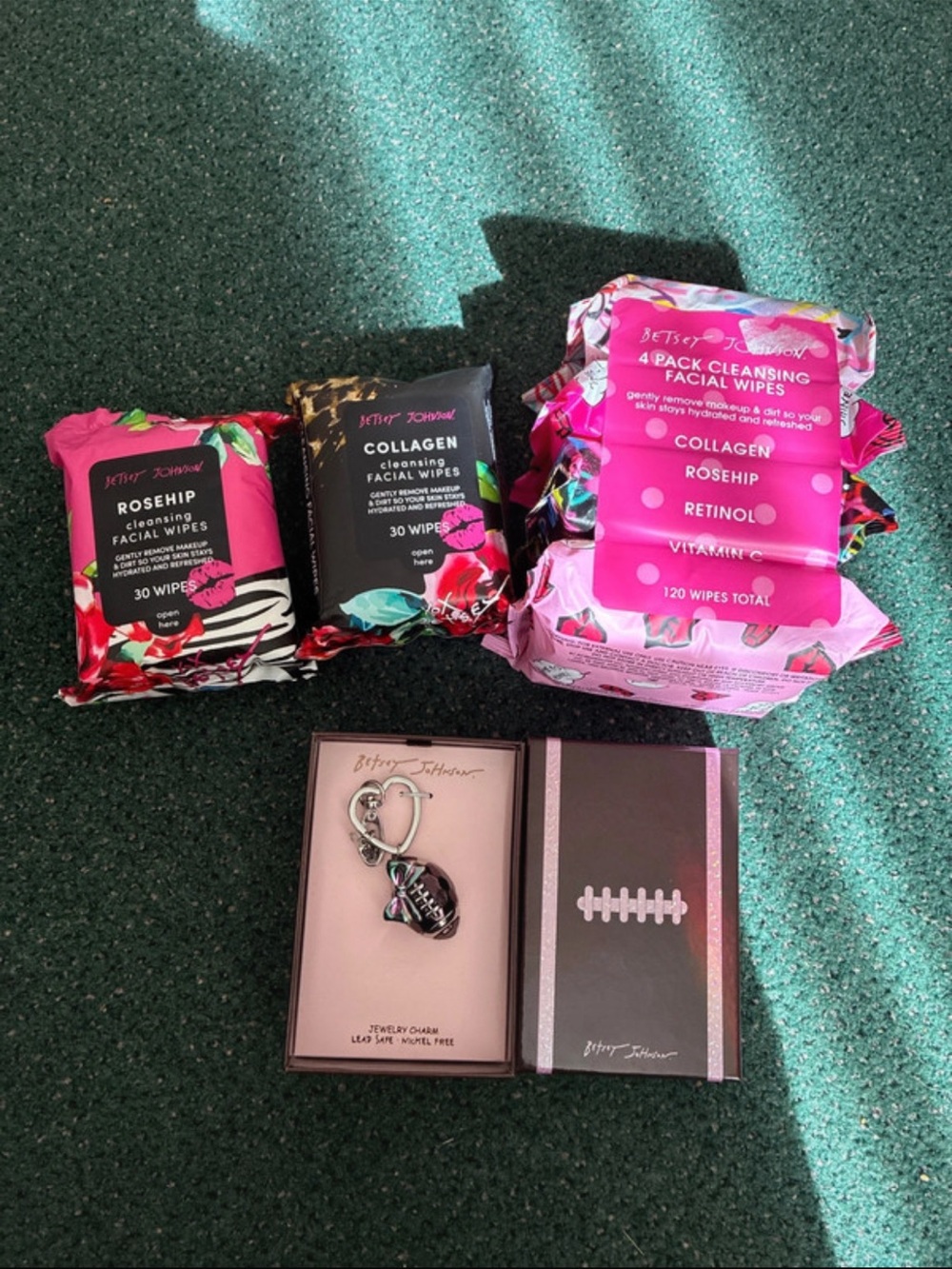 Betsey Johnson Football Bag Charm & Wipes 6 pc bundle